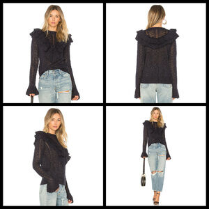 💕BB DAKOTA💕 Lace Cold Shoulder Long Sleeve Top with Ruffles Black S Small NWT